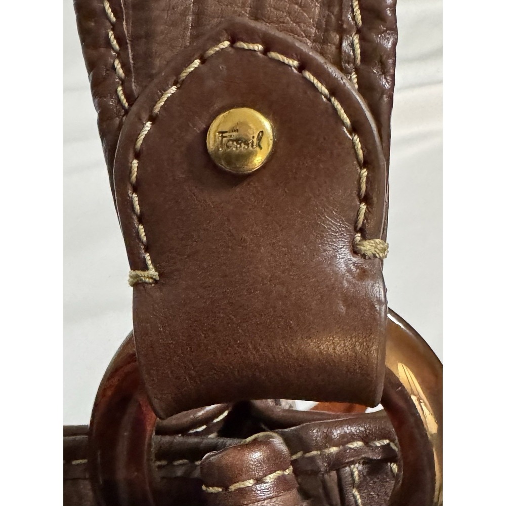 Fossil Brown Leather Embossed Palm Leaf Shoulder Handbag Purse Rustic Boho Chic - Picture 5 of 12